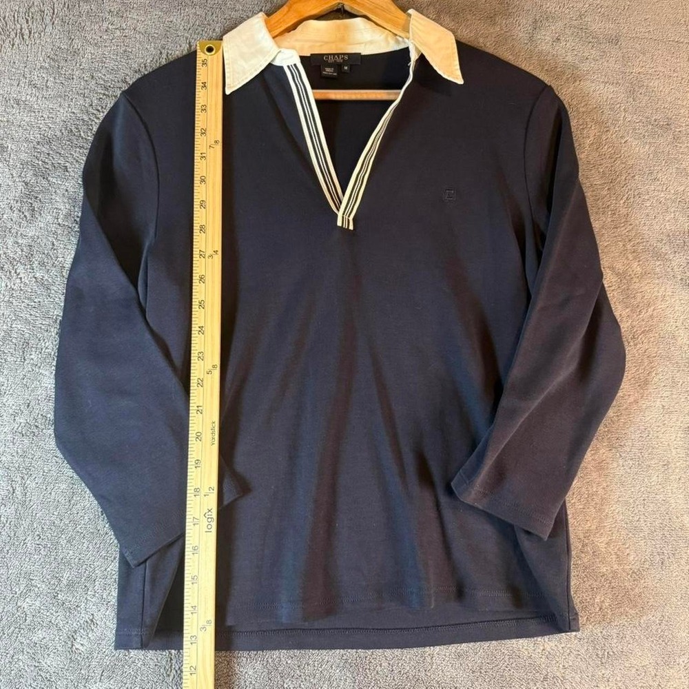 Chaps Navy blue & white striped long sleeve polo shirt M
